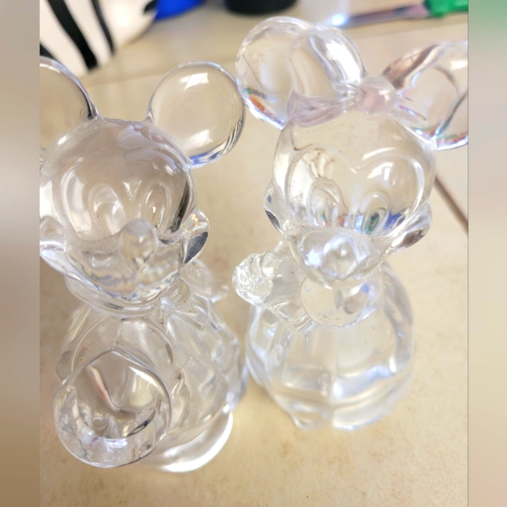 Disney Lenox Mickey Minnie Mouse Christmas Salt Pepper Crystal Glass Shakers